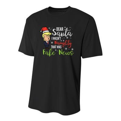 Christmas Trump Dear Santa Fake News Funny Xmas Youth Performance Sprint T-Shirt