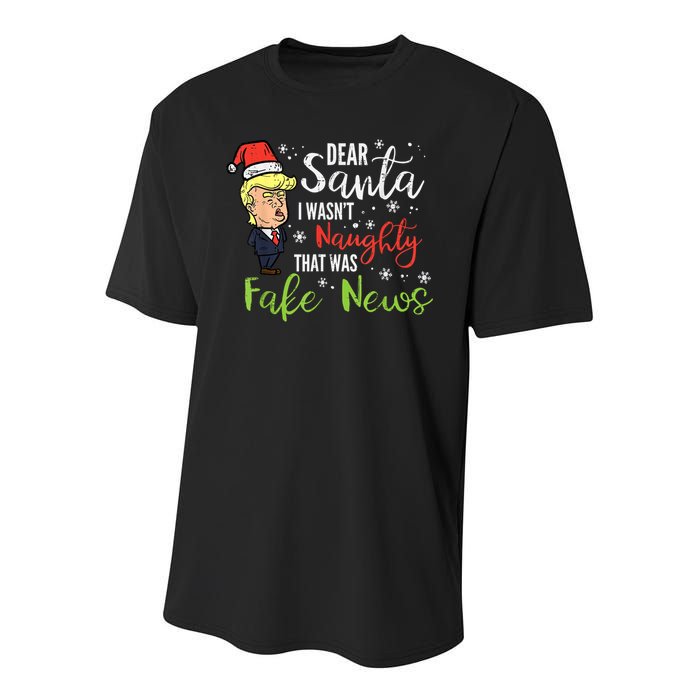 Christmas Trump Dear Santa Fake News Funny Xmas Youth Performance Sprint T-Shirt