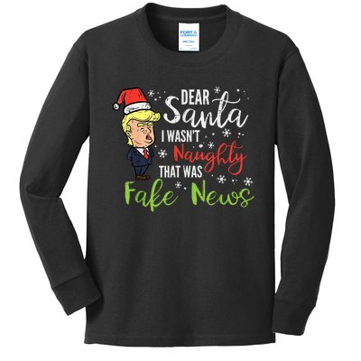 Christmas Trump Dear Santa Fake News Funny Xmas Kids Long Sleeve Shirt