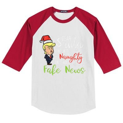 Christmas Trump Dear Santa Fake News Funny Xmas Kids Colorblock Raglan Jersey