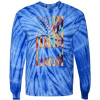 Cow Tie Dye American Flag Cow Farm Farming Gift Tie-Dye Long Sleeve Shirt