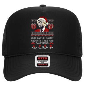 Christmas Trump Dear Santa Fake News Funny Xmas High Crown Mesh Back Trucker Hat