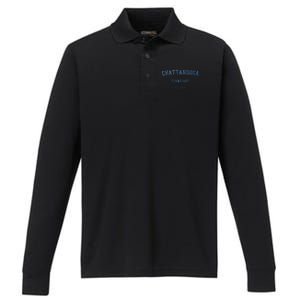 Chattanooga Tennessee Distressed Text Sport Style Performance Long Sleeve Polo