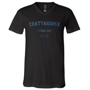 Chattanooga Tennessee Distressed Text Sport Style V-Neck T-Shirt