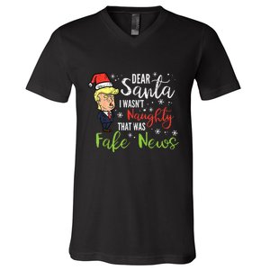 Christmas Trump Dear Santa Fake News Funny Xmas V-Neck T-Shirt