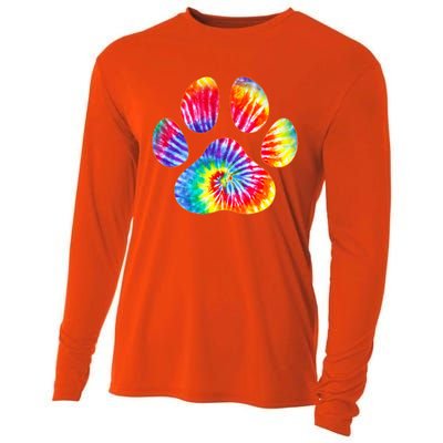 Cute Tie Dye Paw Print Pet Owner Paw Print Tie Dye Dog Lover Cooling Performance Long Sleeve Crew