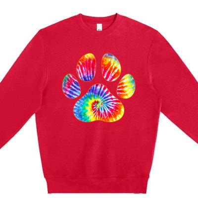 Cute Tie Dye Paw Print Pet Owner Paw Print Tie Dye Dog Lover Premium Crewneck Sweatshirt