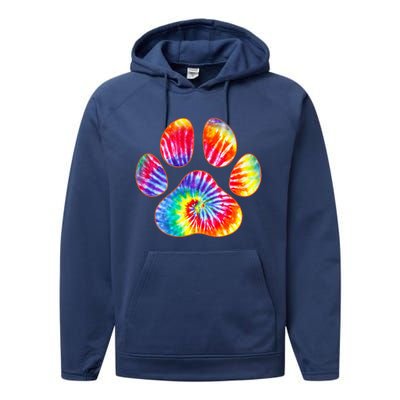 Cute Tie Dye Paw Print Pet Owner Paw Print Tie Dye Dog Lover Performance Fleece Hoodie