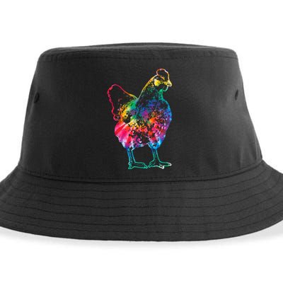 Chicken Tie Dye Hippie Poultry Farmer Farm Vintage Gift Sustainable Bucket Hat