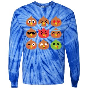 Cute Turkey Emotion Face Humor Funny Thanksgiving Holiday Gift Tie-Dye Long Sleeve Shirt