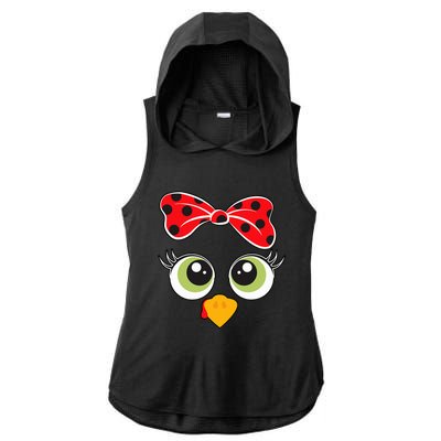 Cute Turkey Face Wo Little Girl Funny Thanksgiving  Ladies PosiCharge Tri-Blend Wicking Draft Hoodie Tank