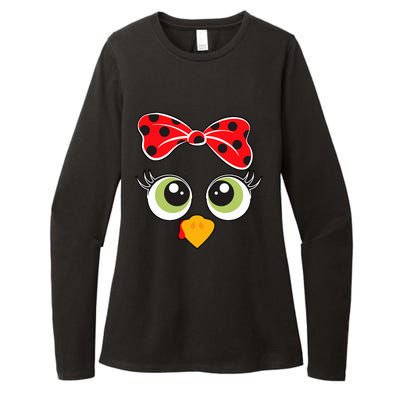 Cute Turkey Face Wo Little Girl Funny Thanksgiving  Womens CVC Long Sleeve Shirt