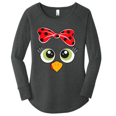 Cute Turkey Face Wo Little Girl Funny Thanksgiving  Women's Perfect Tri Tunic Long Sleeve Shirt