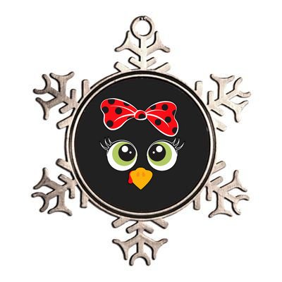 Cute Turkey Face Wo Little Girl Funny Thanksgiving  Metallic Star Ornament