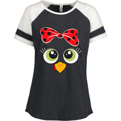 Cute Turkey Face Wo Little Girl Funny Thanksgiving  Enza Ladies Jersey Colorblock Tee