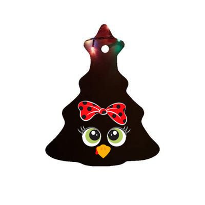 Cute Turkey Face Wo Little Girl Funny Thanksgiving  Ceramic Tree Ornament