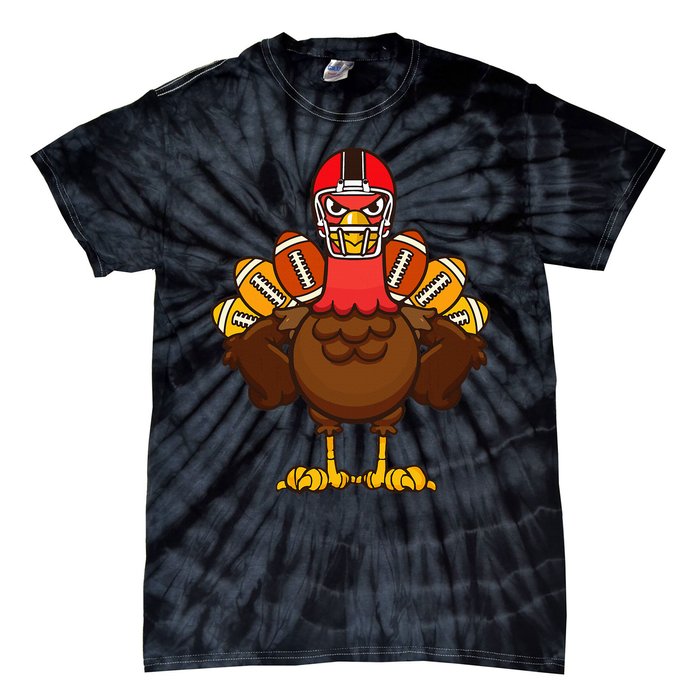 Cool Thanksgiving Football Gobble Player Turkey Gift Tie-Dye T-Shirt