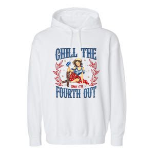 Chill The Fourth Out Retro 4th Of July Garment-Dyed Fleece Hoodie