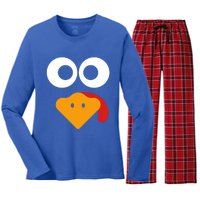 Cute Turkey Face Funny Thanksgiving Turkey Costume Gift Meaningful Gift Women's Long Sleeve Flannel Pajama Set 