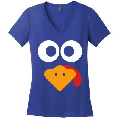 Cute Turkey Face Funny Thanksgiving Turkey Costume Gift Meaningful Gift Women's V-Neck T-Shirt