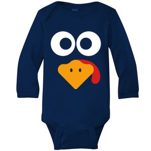 Cute Turkey Face Funny Thanksgiving Turkey Costume Gift Meaningful Gift Baby Long Sleeve Bodysuit