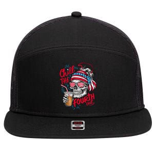 Chill The Fourth Out Patriotic Skull 4th Of July 7 Panel Mesh Trucker Snapback Hat