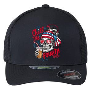 Chill The Fourth Out Patriotic Skull 4th Of July Flexfit Unipanel Trucker Cap