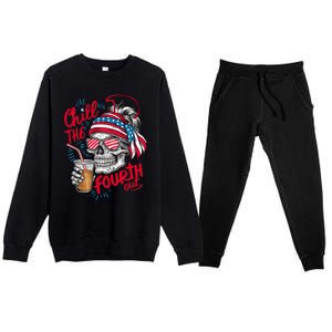 Chill The Fourth Out Patriotic Skull 4th Of July Premium Crewneck Sweatsuit Set