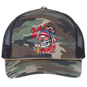 Chill The Fourth Out Patriotic Skull 4th Of July Retro Rope Trucker Hat Cap