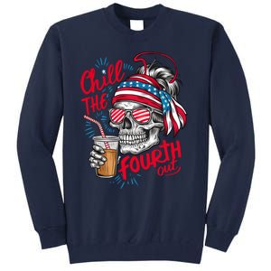 Chill The Fourth Out Patriotic Skull 4th Of July Tall Sweatshirt