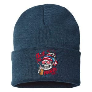 Chill The Fourth Out Patriotic Skull 4th Of July Sustainable Knit Beanie