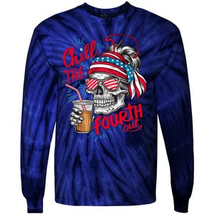 Chill The Fourth Out Patriotic Skull 4th Of July Tie-Dye Long Sleeve Shirt