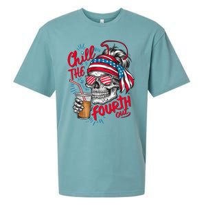 Chill The Fourth Out Patriotic Skull 4th Of July Sueded Cloud Jersey T-Shirt