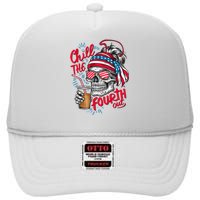 Chill The Fourth Out Patriotic Skull 4th Of July High Crown Mesh Back Trucker Hat