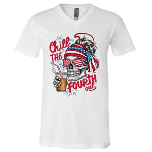 Chill The Fourth Out Patriotic Skull 4th Of July V-Neck T-Shirt