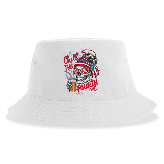 Chill The Fourth Out Patriotic Skull 4th Of July Sustainable Bucket Hat