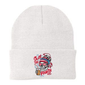 Chill The Fourth Out Patriotic Skull 4th Of July Knit Cap Winter Beanie