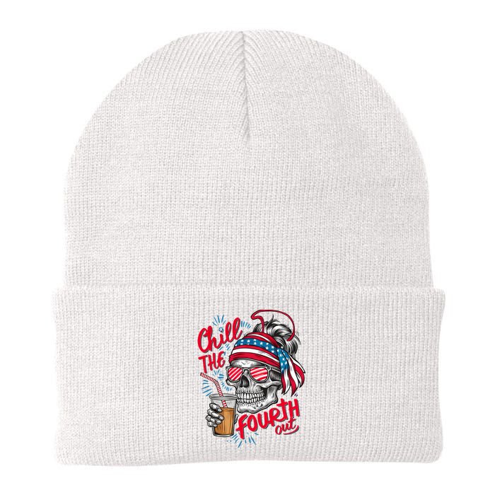 Chill The Fourth Out Patriotic Skull 4th Of July Knit Cap Winter Beanie