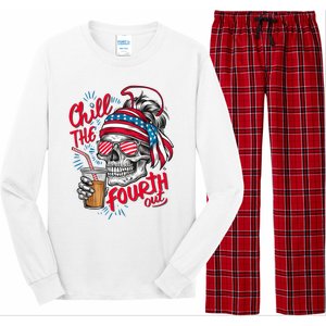 Chill The Fourth Out Patriotic Skull 4th Of July Long Sleeve Pajama Set