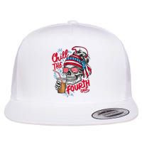 Chill The Fourth Out Patriotic Skull 4th Of July Flat Bill Trucker Hat