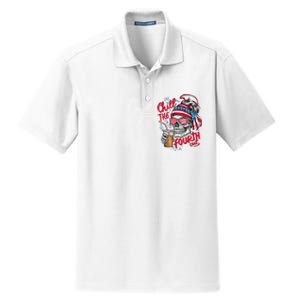 Chill The Fourth Out Patriotic Skull 4th Of July Dry Zone Grid Polo