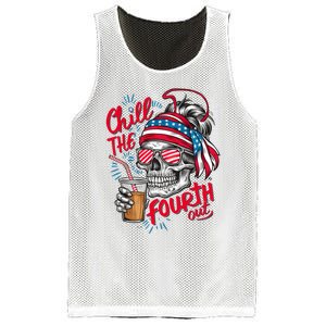 Chill The Fourth Out Patriotic Skull 4th Of July Mesh Reversible Basketball Jersey Tank