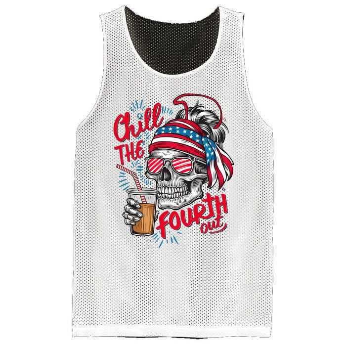 Chill The Fourth Out Patriotic Skull 4th Of July Mesh Reversible Basketball Jersey Tank