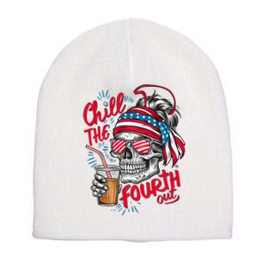 Chill The Fourth Out Patriotic Skull 4th Of July Short Acrylic Beanie