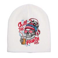 Chill The Fourth Out Patriotic Skull 4th Of July Short Acrylic Beanie