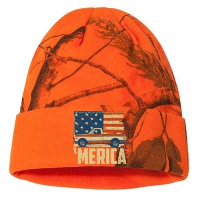 Classic Truck Funny Gift 'Merica American Flag With Pickup Truck Meaningful Gift Kati Licensed 12" Camo Beanie