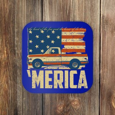 Classic Truck Funny Gift 'Merica American Flag With Pickup Truck Meaningful Gift Coaster