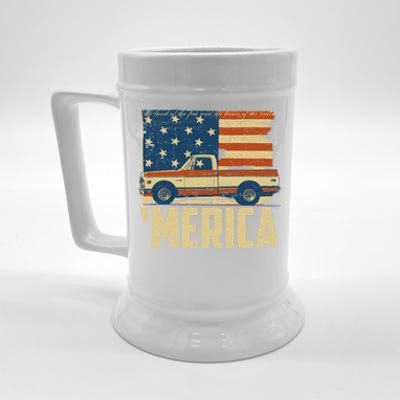 Classic Truck Funny Gift 'Merica American Flag With Pickup Truck Meaningful Gift Beer Stein