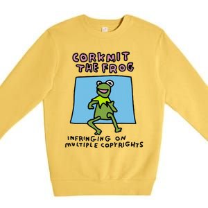 Corkmit The Frog Infringing On Multiple Copyrights Frog Meme Premium Crewneck Sweatshirt