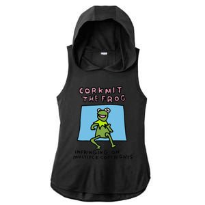 Corkmit The Frog Infringing On Multiple Copyrights Frog Meme Ladies PosiCharge Tri-Blend Wicking Draft Hoodie Tank